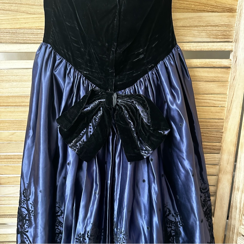 Vintage Jessica McClintock Strapless Midi Dress Blue Velvet Taffeta size 10 - Picture 7 of 11